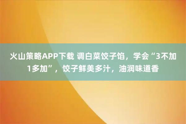 火山策略APP下载 调白菜饺子馅，学会“3不加1多加”，饺子鲜美多汁，油润味道香